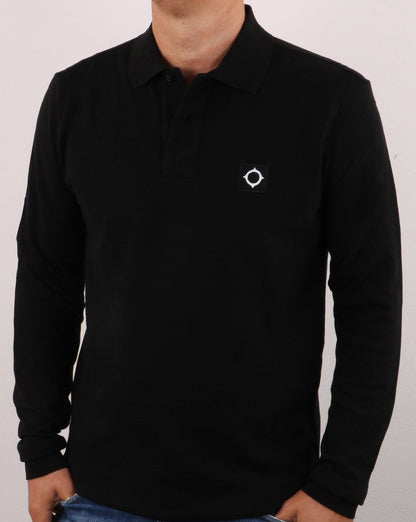 Ma.strum Langärmliges Piqué-Poloshirt Tiefschwarz