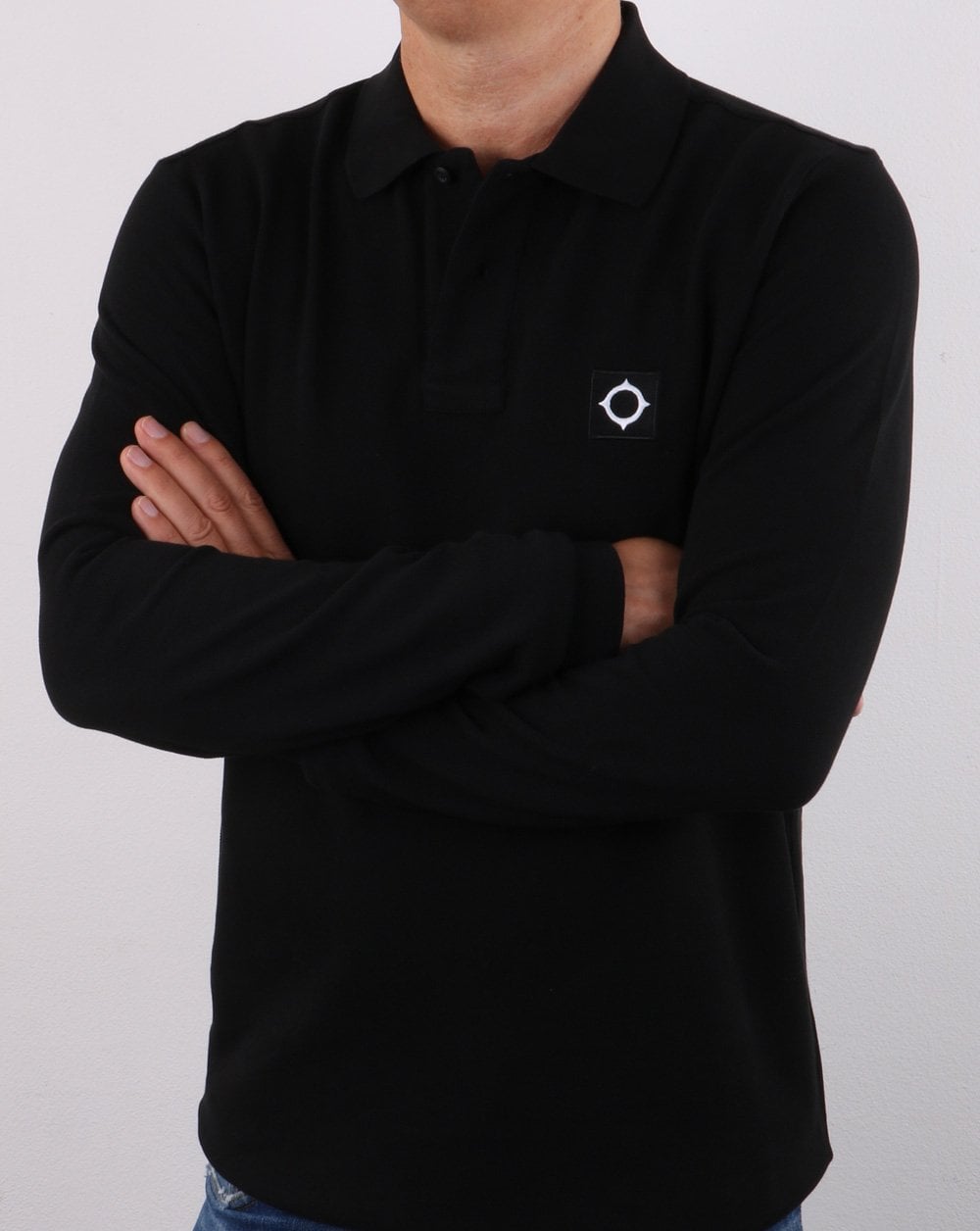 Ma.strum Langärmliges Piqué-Poloshirt Tiefschwarz