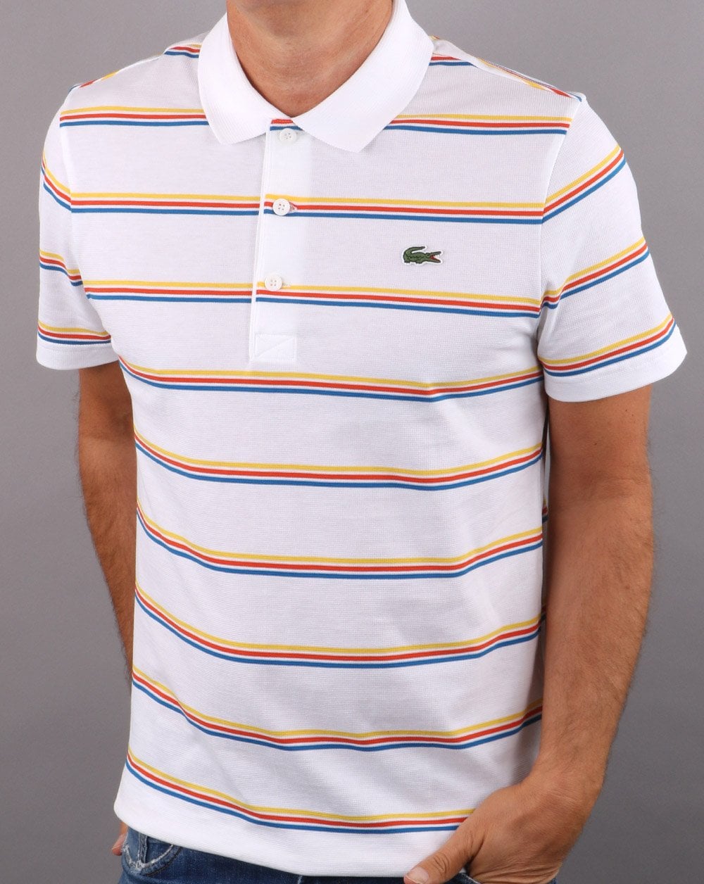 Lacoste Gestreiftes Poloshirt Weiß