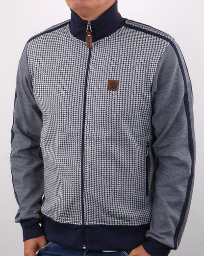 Trojan – Trainingsjacke mit Hahnentrittmuster in Marineblau
