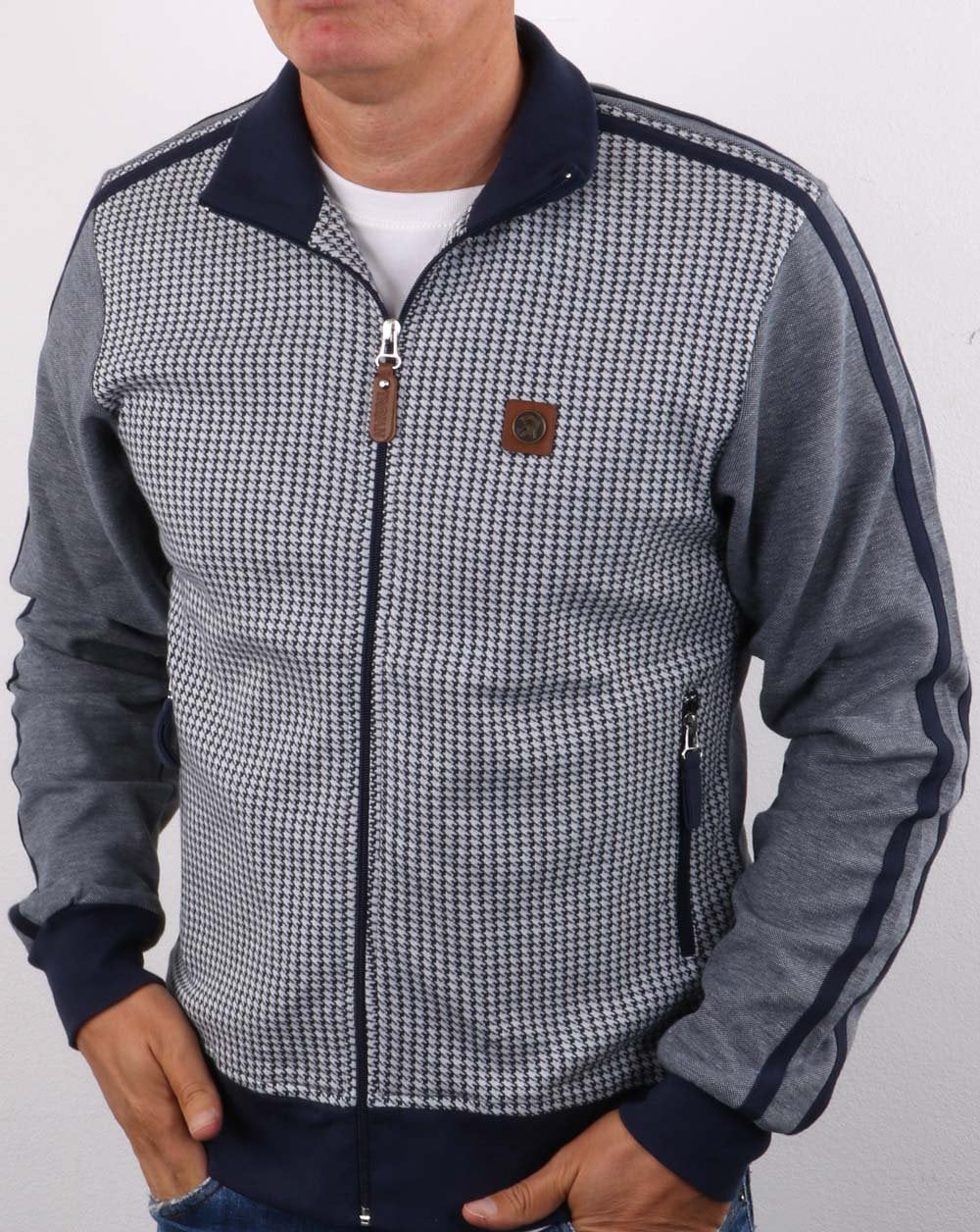 Trojan – Trainingsjacke mit Hahnentrittmuster in Marineblau