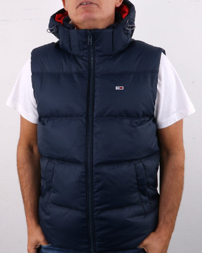 Tommy Hilfiger – Wattierte Daunenweste in Marineblau