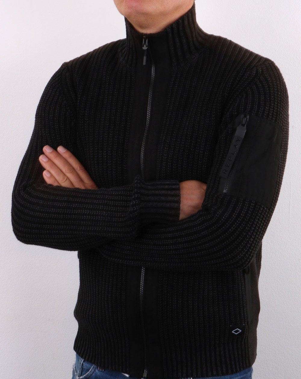 Replay Zip Up Cardigan Dark Navy