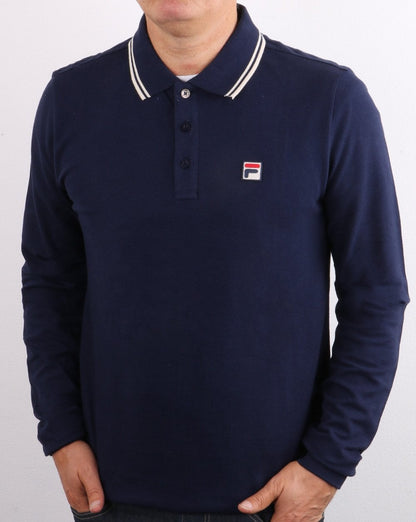 Fila Vintage Tipped Langarm-Poloshirt Marineblau/Weiß