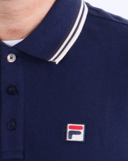 Fila Vintage Tipped Langarm-Poloshirt Marineblau/Weiß