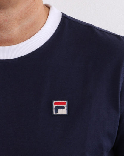 Fila Vintage – Langarm-Ringer-T-Shirt in Marineblau