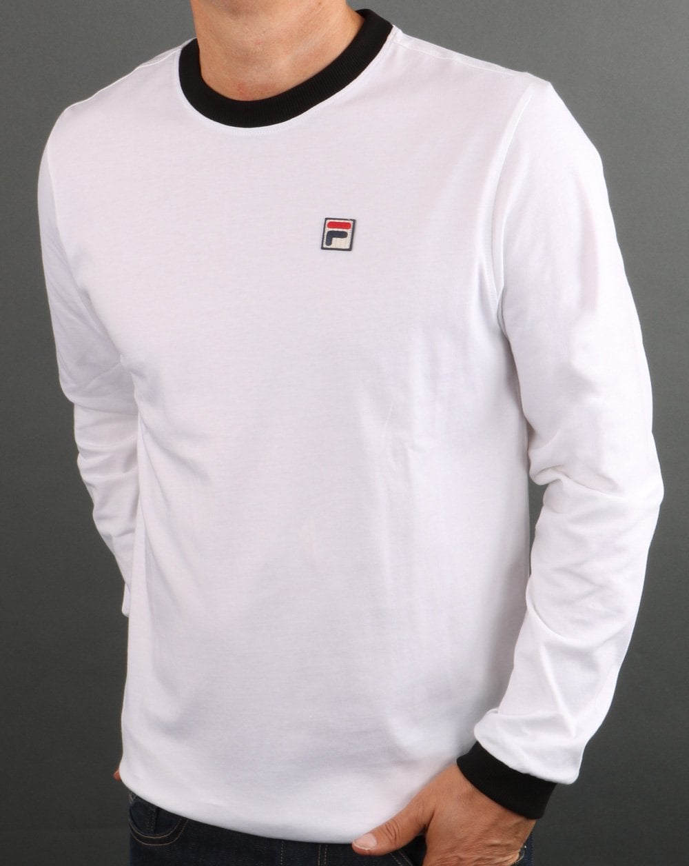 Fila Vintage Langarm-Ringer-T-Shirt Weiß/Schwarz