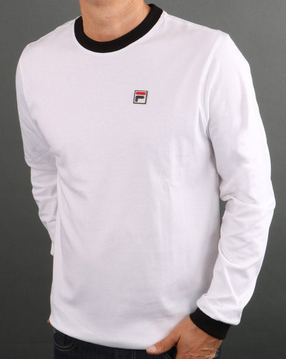 Fila Vintage Langarm-Ringer-T-Shirt Weiß/Schwarz