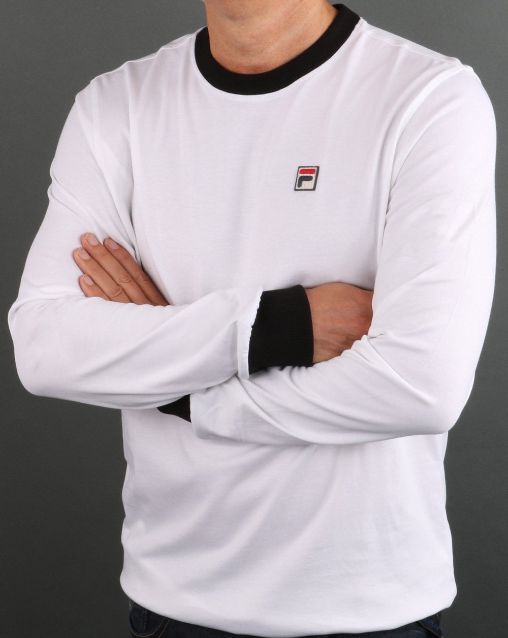 Fila Vintage Langarm-Ringer-T-Shirt Weiß/Schwarz