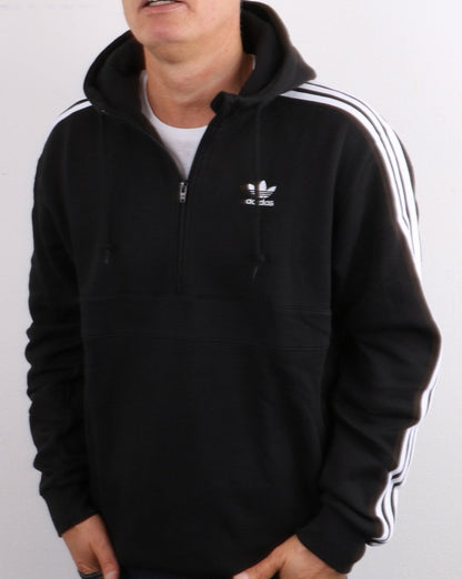 Adidas Originals – Kapuzenjacke mit 3 Streifen und halbem Reißverschluss in Schwarz