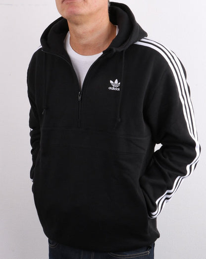 Adidas Originals – Kapuzenjacke mit 3 Streifen und halbem Reißverschluss in Schwarz