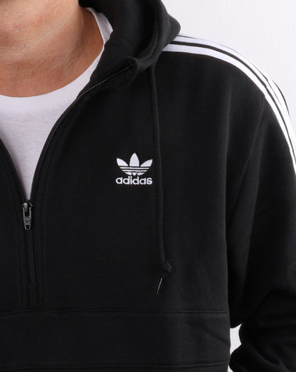 Adidas Originals – Kapuzenjacke mit 3 Streifen und halbem Reißverschluss in Schwarz