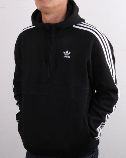 Adidas Originals – Kapuzenjacke mit 3 Streifen und halbem Reißverschluss in Schwarz