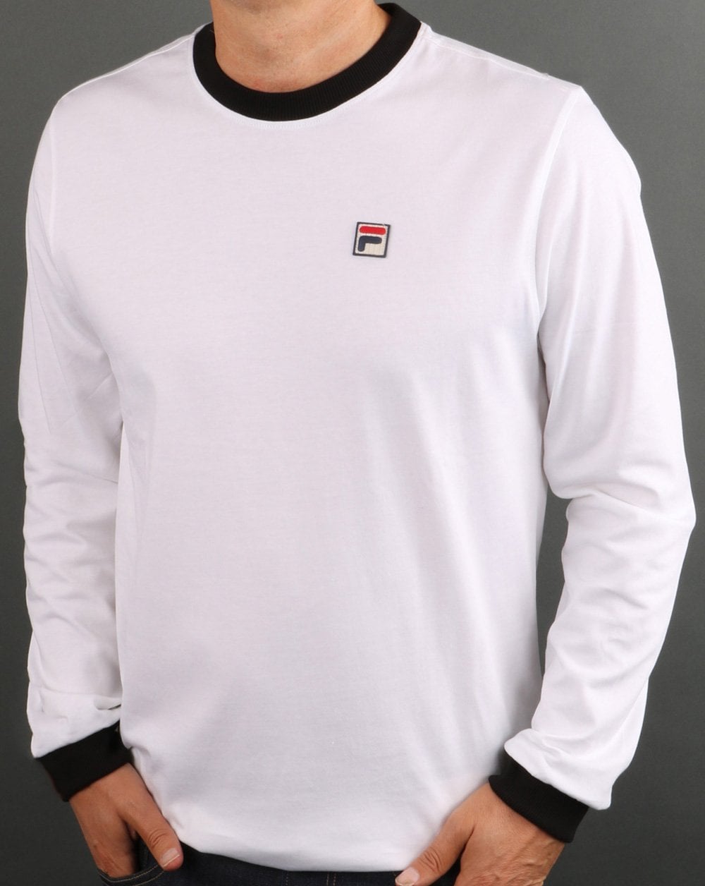 Fila Vintage Langarm-Ringer-T-Shirt Weiß/Schwarz