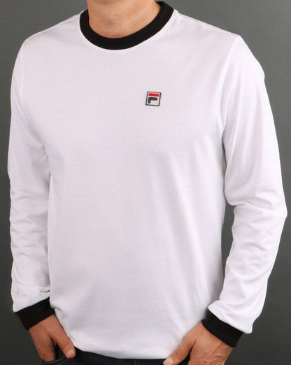Fila Vintage Langarm-Ringer-T-Shirt Weiß/Schwarz