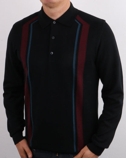 Ben Sherman – Langärmliges Poloshirt mit Mod-Streifen in Schwarz
