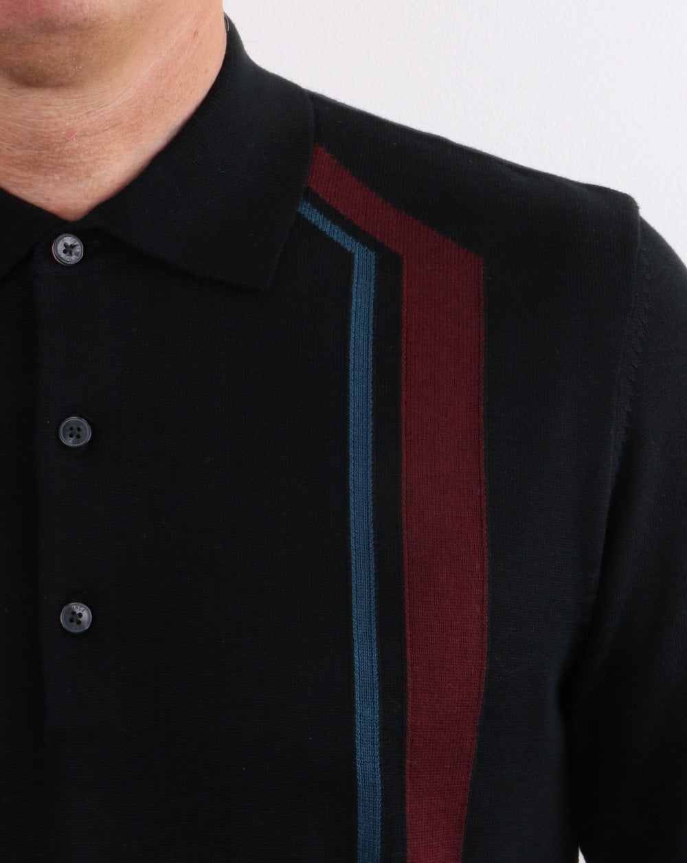 Ben Sherman – Langärmliges Poloshirt mit Mod-Streifen in Schwarz