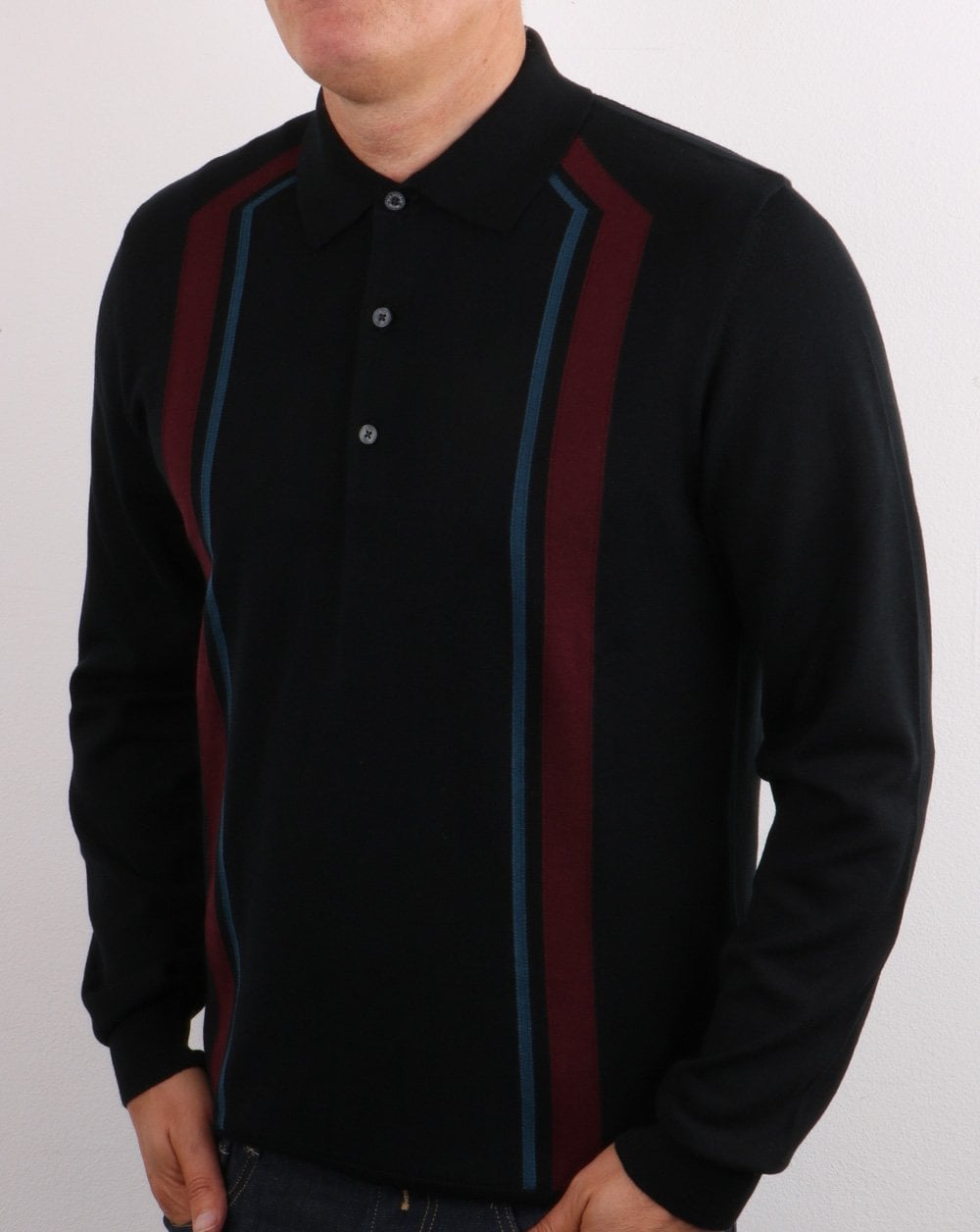 Ben Sherman Long Sleeve Mod Stripe Polo Black