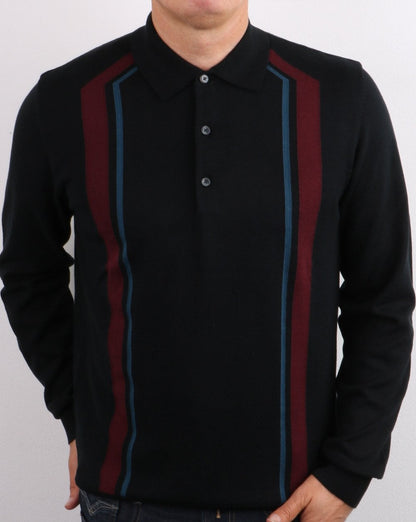 Ben Sherman – Langärmliges Poloshirt mit Mod-Streifen in Schwarz