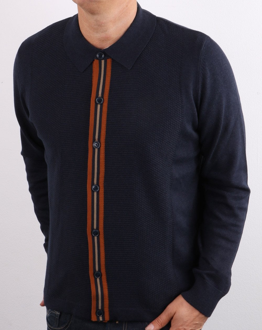 Ben Sherman – Modische Strickjacke mit durchgehender Knopfleiste, Mitternachtsblau
