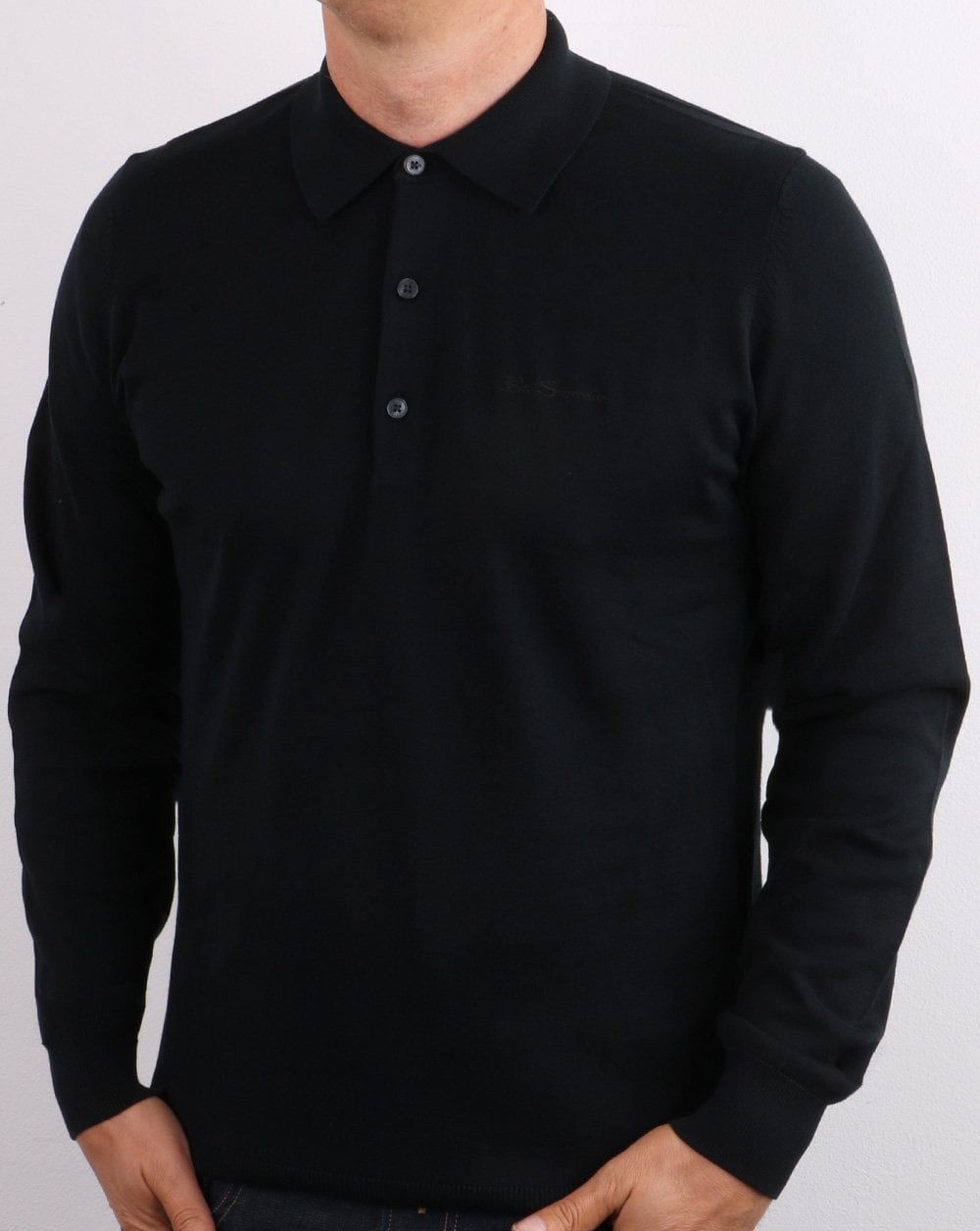 Ben Sherman Signature Langarm-Poloshirt aus Baumwolle in Schwarz