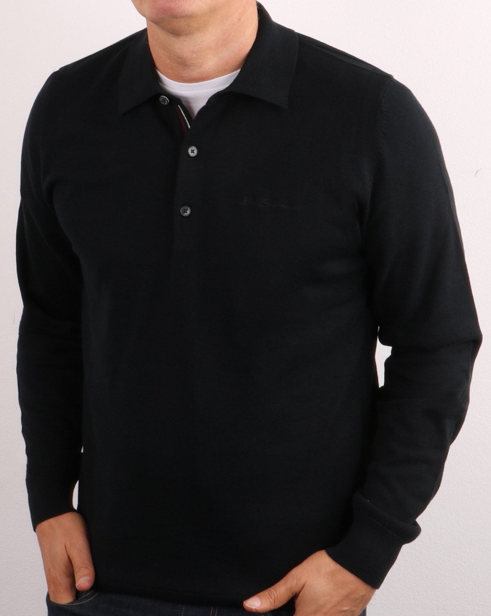 Ben Sherman Signature Langarm-Poloshirt aus Baumwolle in Schwarz