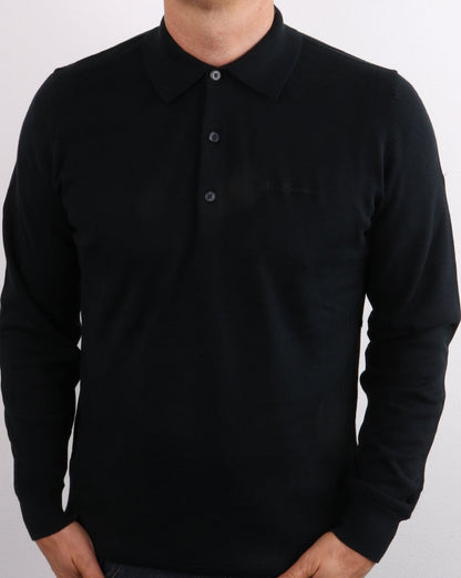 Ben Sherman Signature Langarm-Poloshirt aus Baumwolle in Schwarz