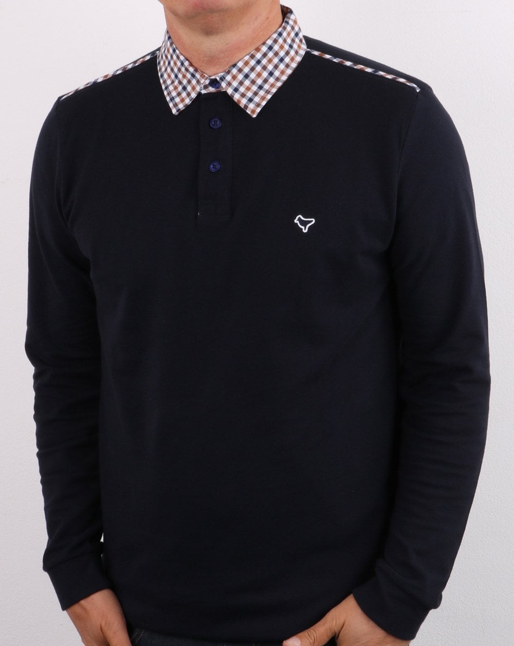 Weekend Offender – Poloshirt mit Karokragen, Marineblau