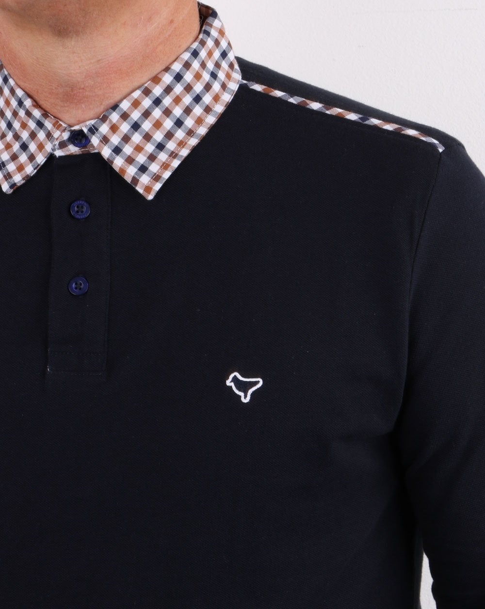 Weekend Offender – Poloshirt mit Karokragen, Marineblau
