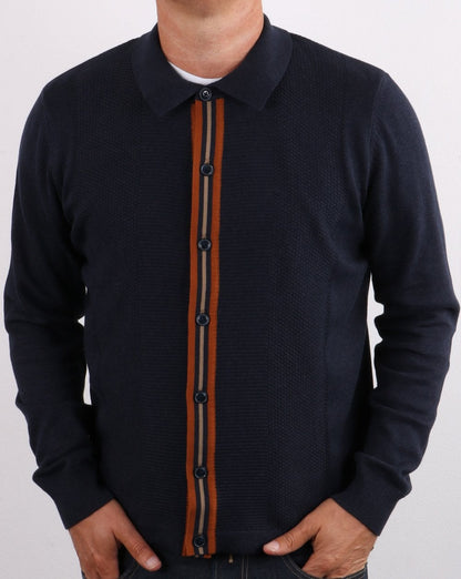 Ben Sherman – Modische Strickjacke mit durchgehender Knopfleiste, Mitternachtsblau
