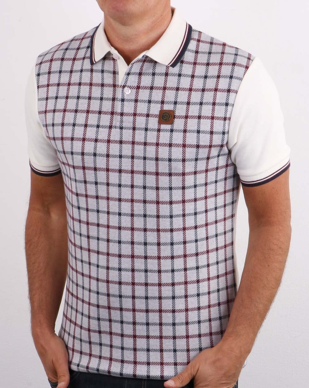 Trojan Check Panel Polo Shirt Fawn