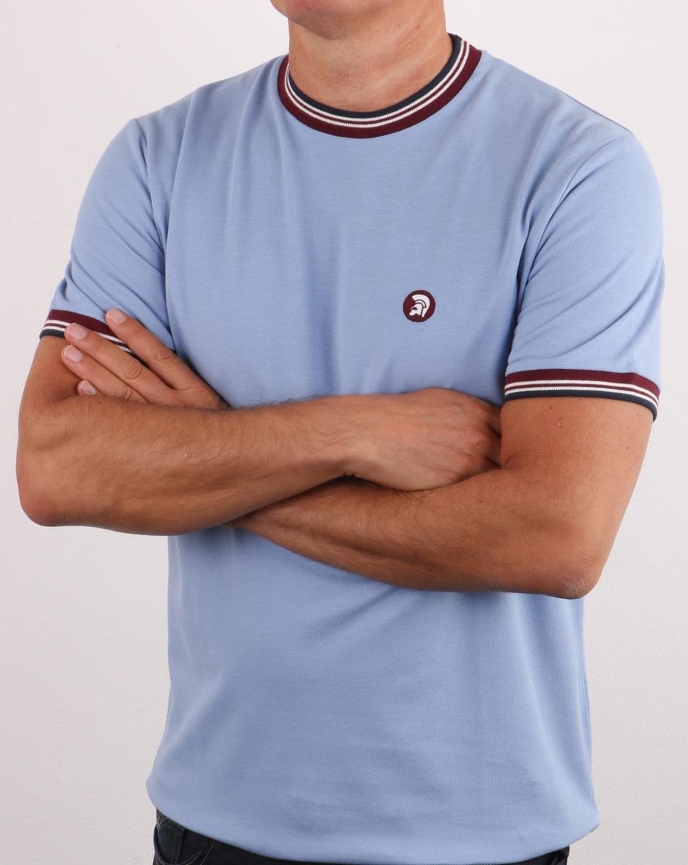 Trojan Piqué-T-Shirt mit Streifen in Himmelblau