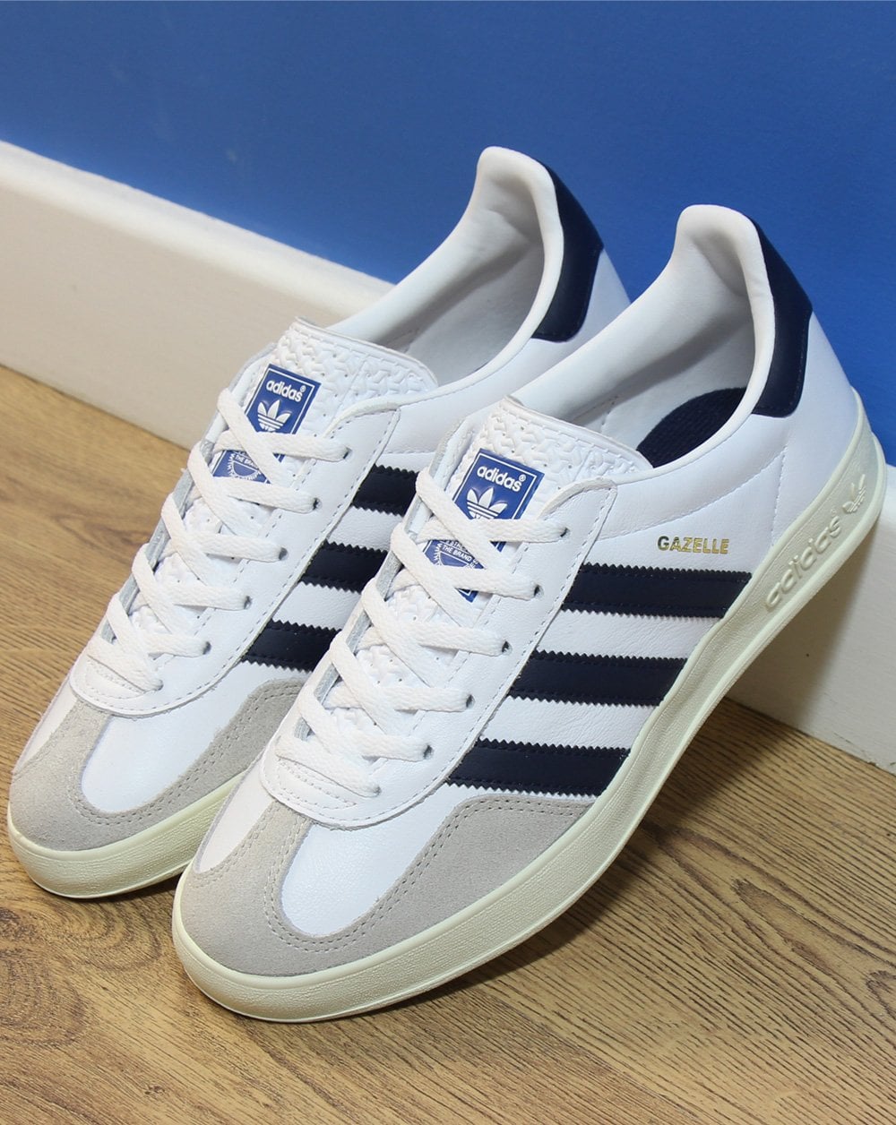Adidas Gazelle Indoor-Sneakers Weiß/Marineblau