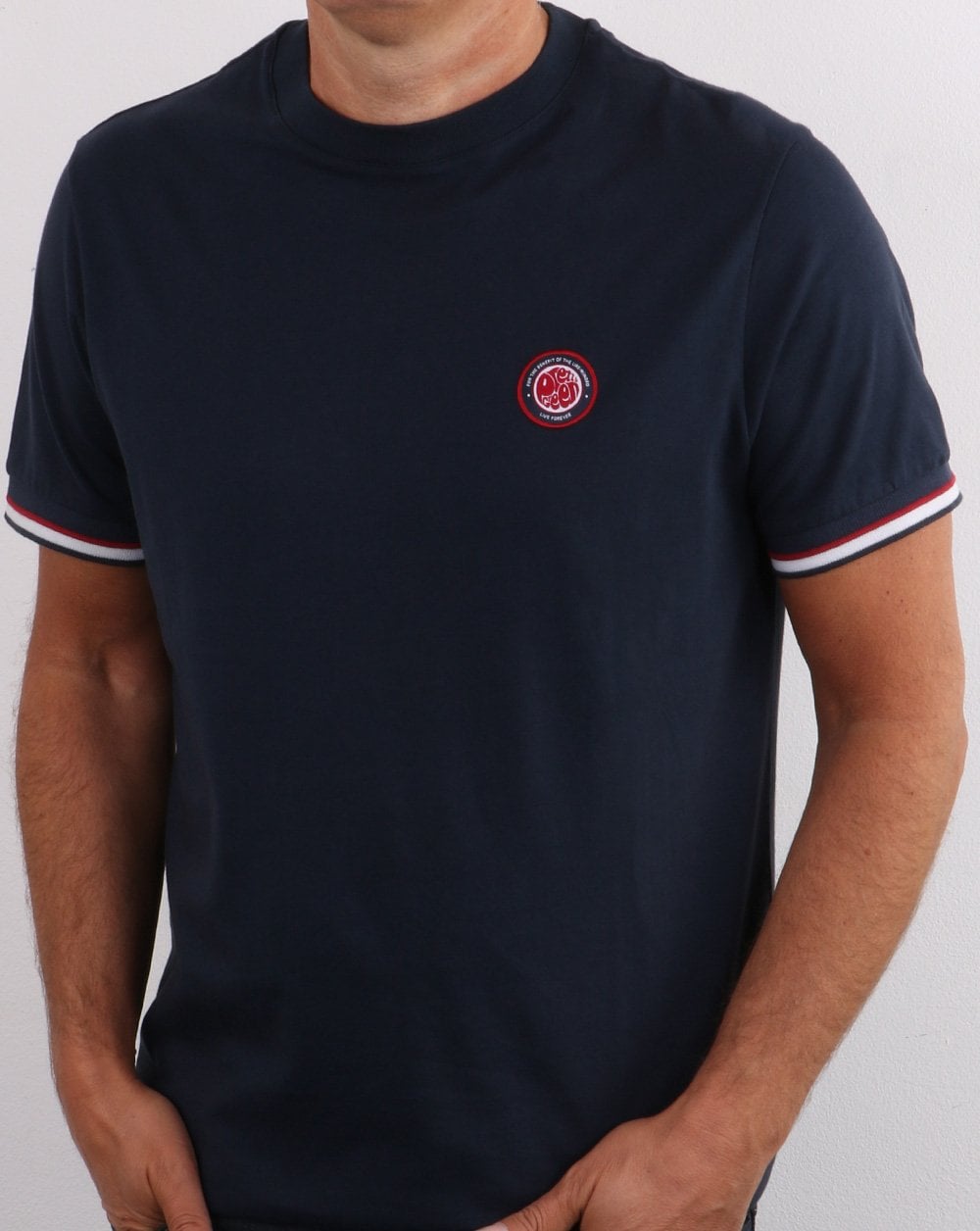 Pretty Green – Likeminded – T-Shirt mit Streifen in Marineblau