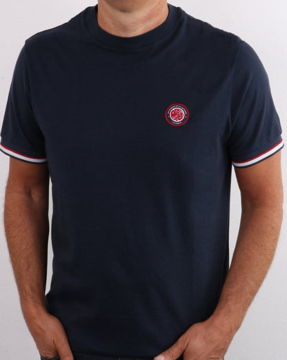 Pretty Green – Likeminded – T-Shirt mit Streifen in Marineblau