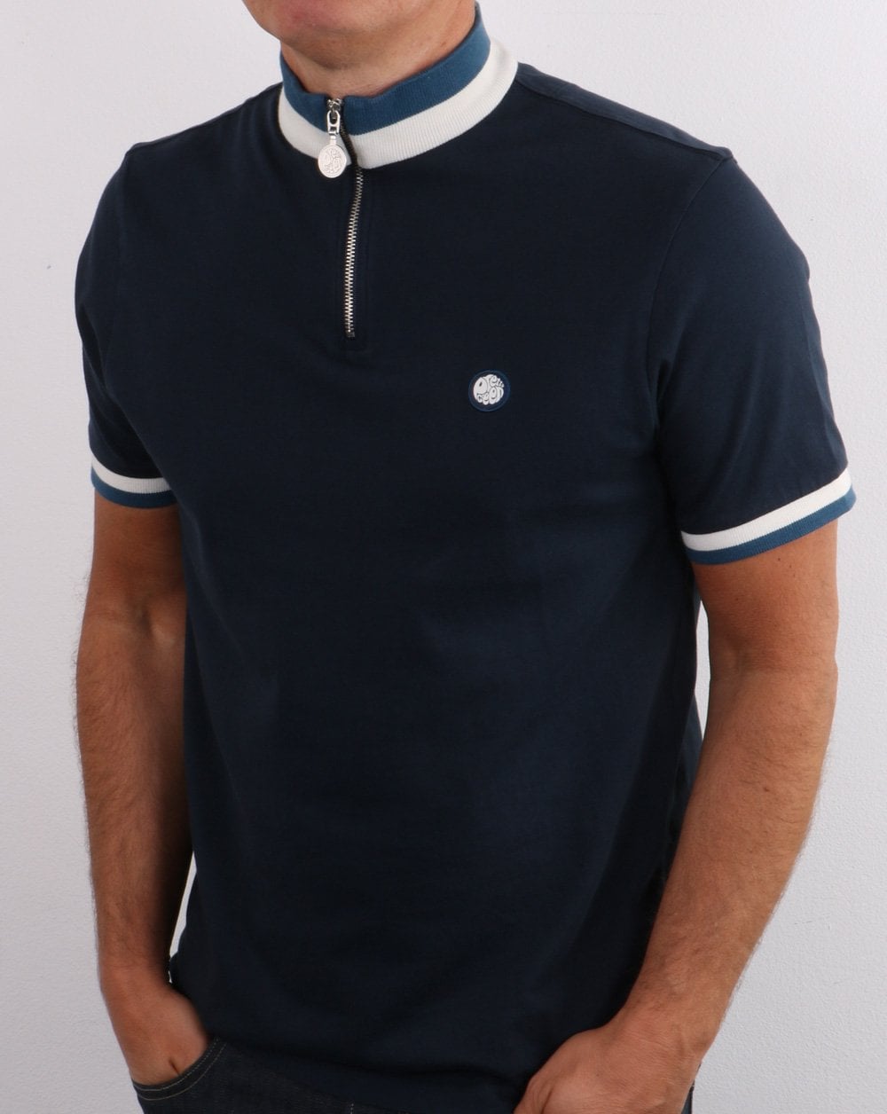 Pretty Green – Oberteil mit 1/4-Reißverschluss, Marineblau