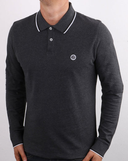 Pretty Green Barton Langarm-Poloshirt Grau