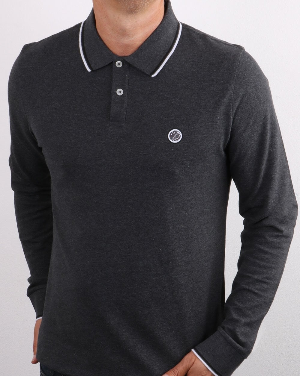 Pretty Green Barton Langarm-Poloshirt Grau