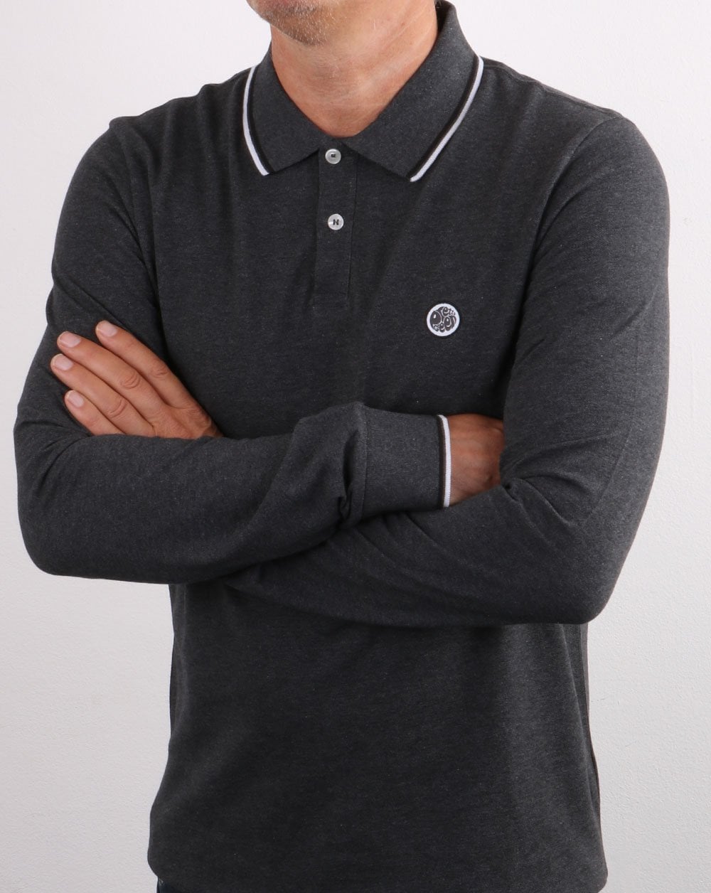 Pretty Green Barton Langarm-Poloshirt Grau