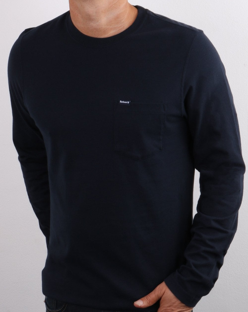 Barbour – Langärmliges T-Shirt mit Tasche in Marineblau