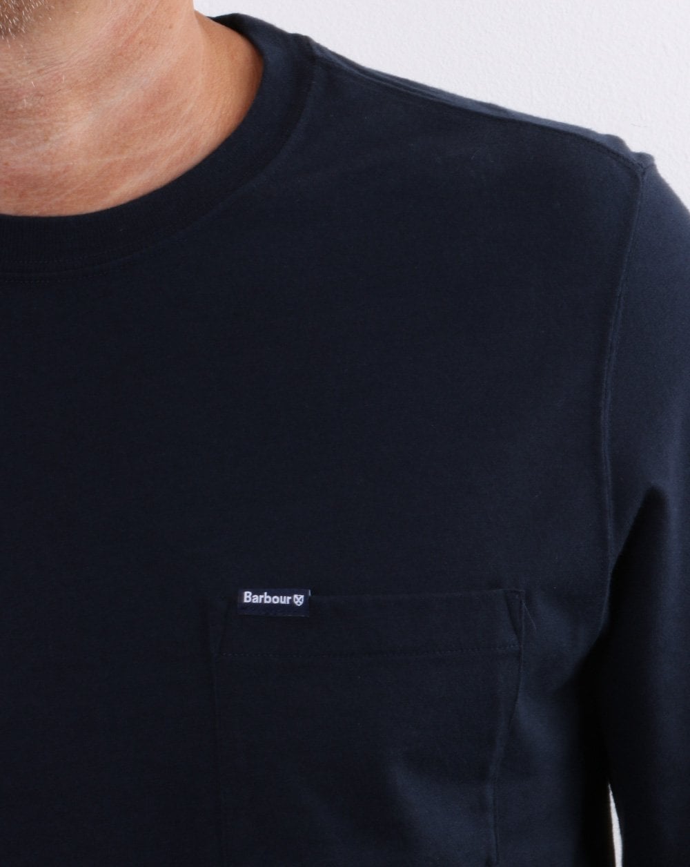 Barbour – Langärmliges T-Shirt mit Tasche in Marineblau