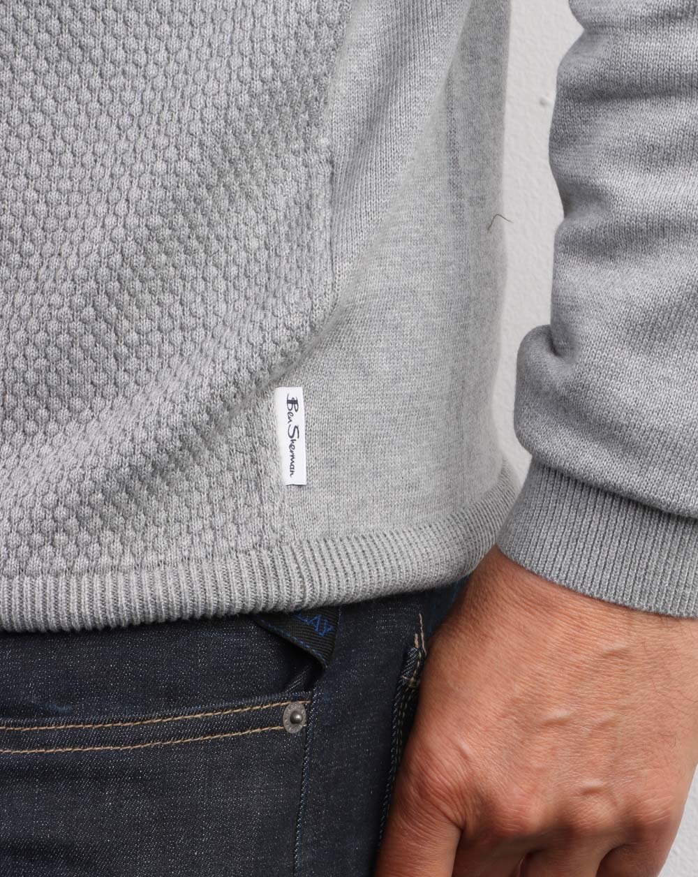 Ben Sherman Waffle Crew Knit Stahlgrau