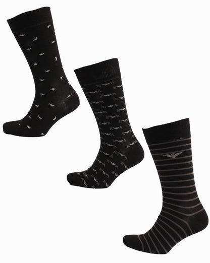 Emporio Armani – 3er-Pack Socken in Schwarz/Perle