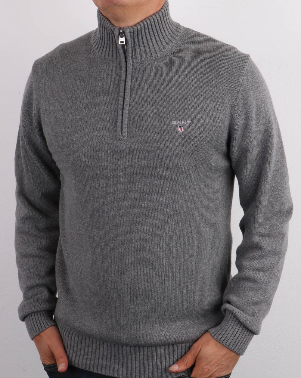 Gant Knitted Half Zip Dunkelgrau Melange