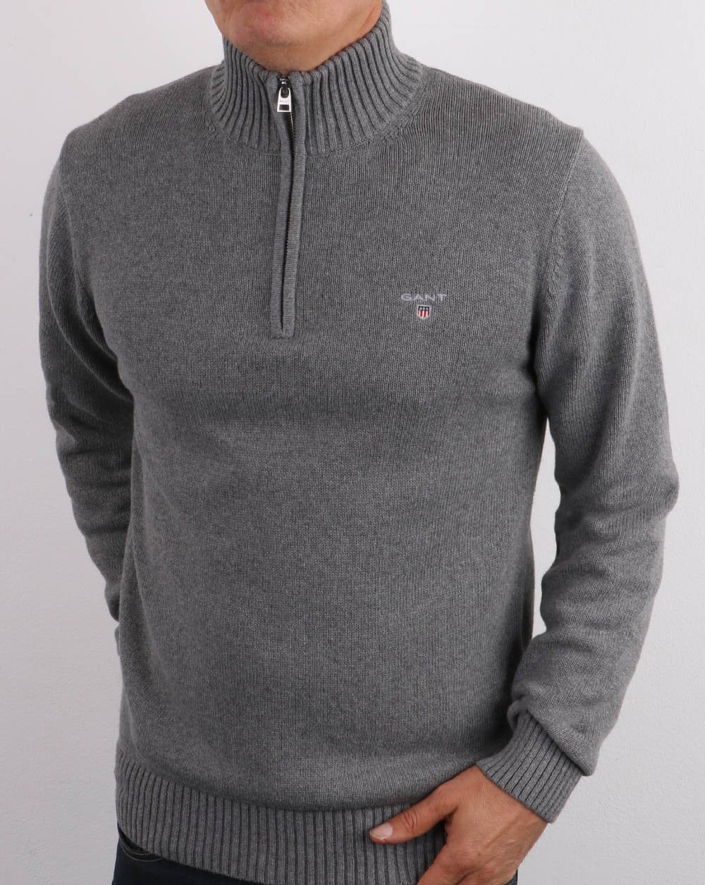 Gant Knitted Half Zip Dunkelgrau Melange
