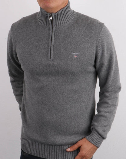 Gant Knitted Half Zip Dunkelgrau Melange