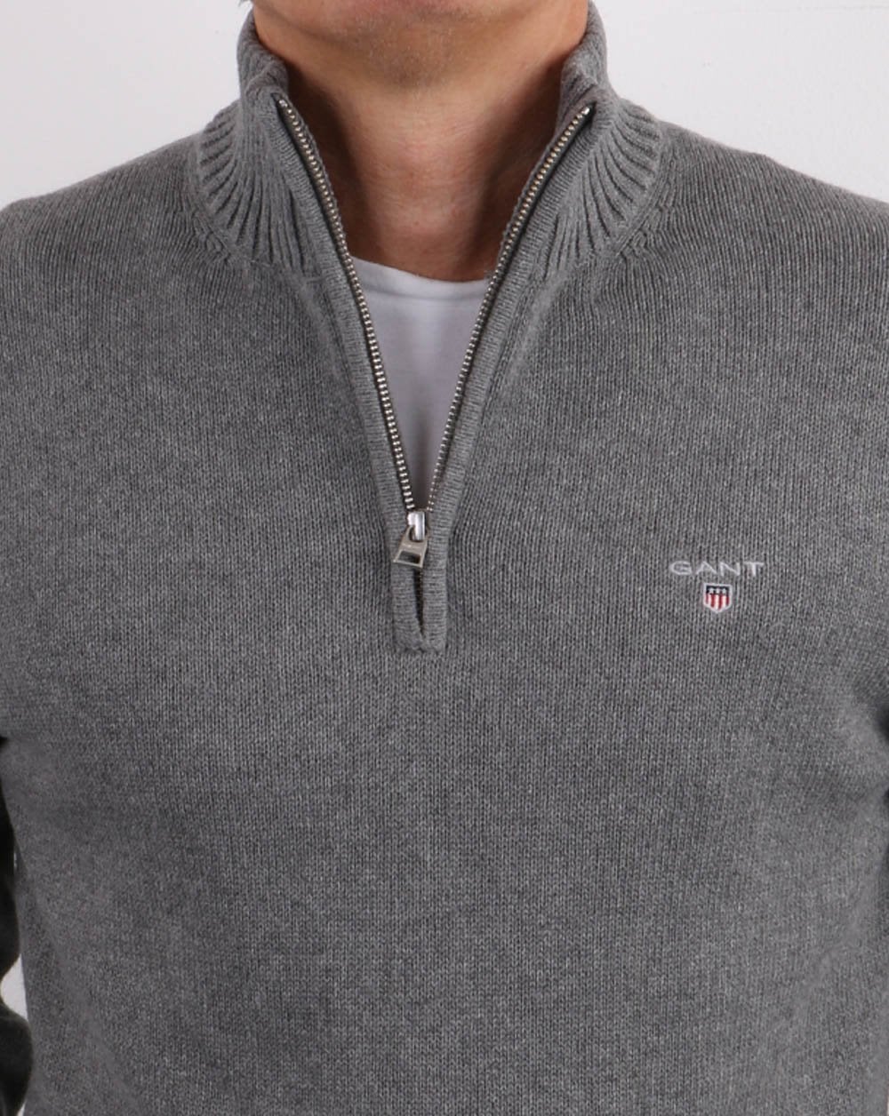 Gant Knitted Half Zip Dark Grey Melange