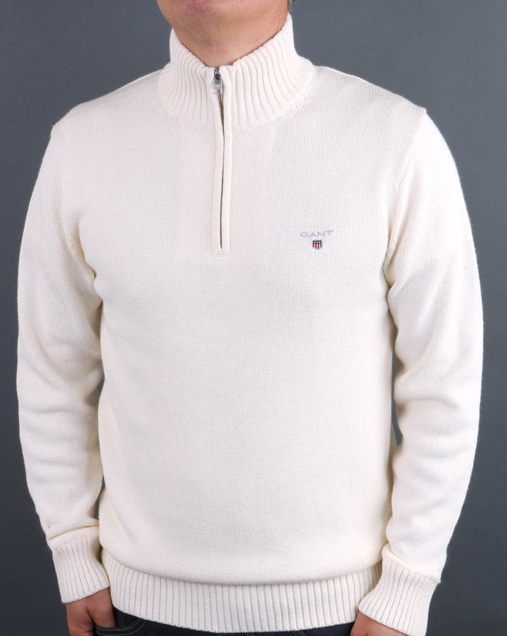 Gant Knitted Half Zip Creme