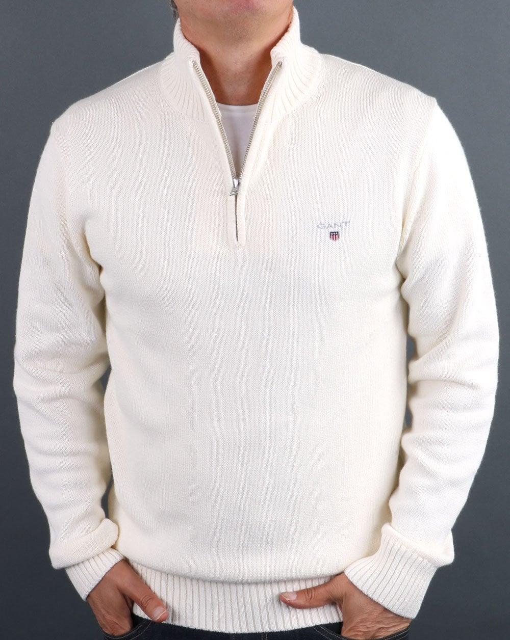 Gant Knitted Half Zip Creme
