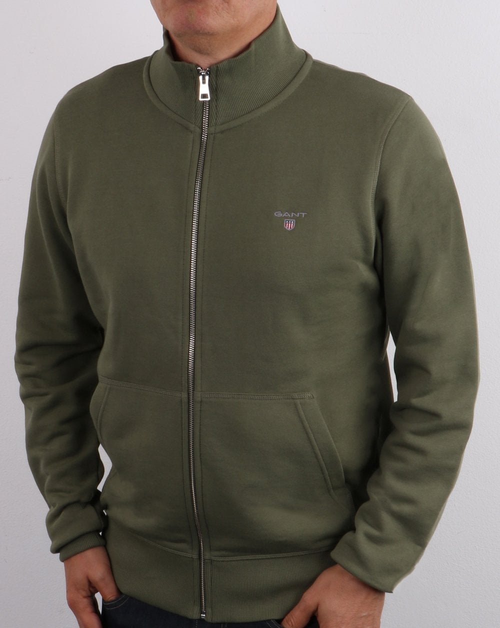 Gant Sweatshirt mit durchgehendem Reißverschluss Olivgrün